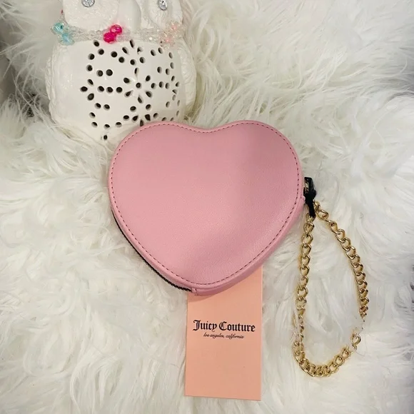 Juicy Couture Barbie Barbiecore Romantic Pink Faux Fur Leopard Heart wristlet - Picture 2 of 4